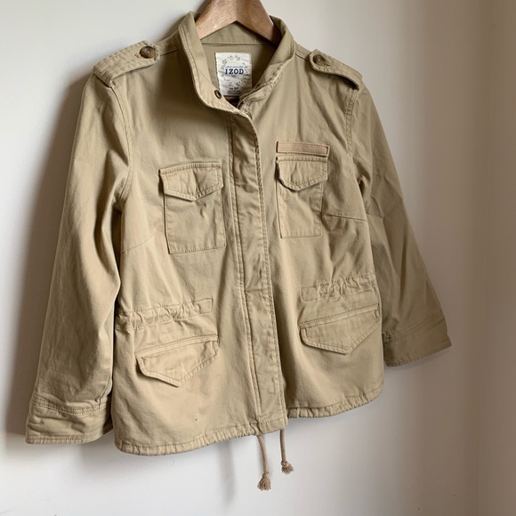 🆕 IZOD Khaki Semi-Fitted Zip Up Utility Jacket - Picture 2 of 7
